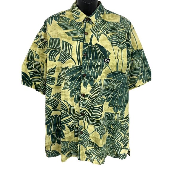 Rix Mens Hawaiian Short Sleeve Shirt Green Leaf Large Cotton Casual Aloha EUC - Picture 1 of 7